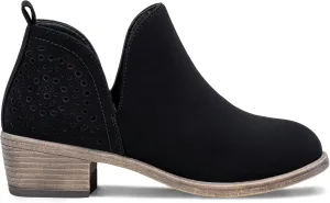 Vepose Women's Short Ankle Boots Low Heel, Western Cutout Perforated Booties