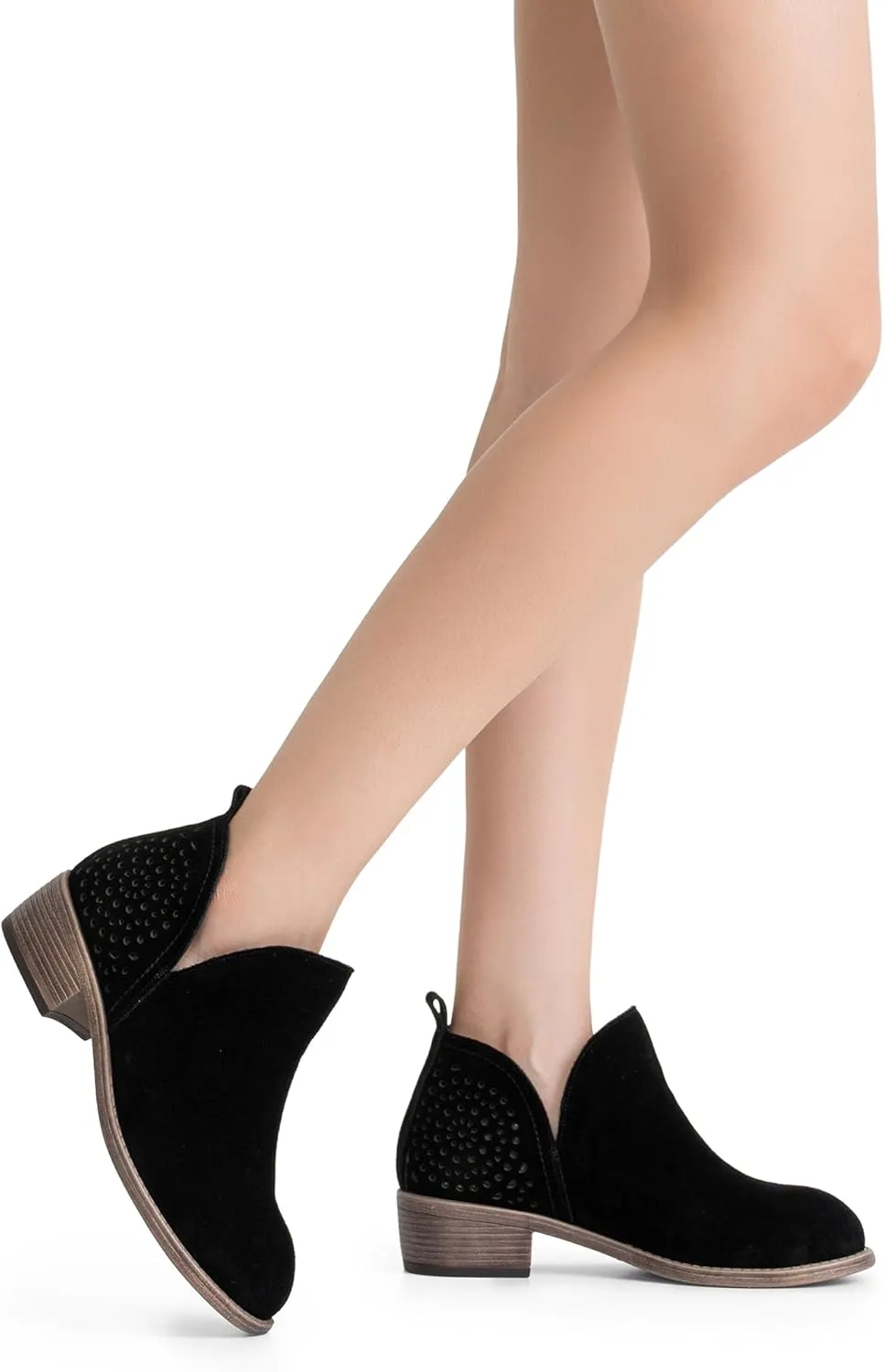 Vepose Women's Short Ankle Boots Low Heel, Western Cutout Perforated Booties