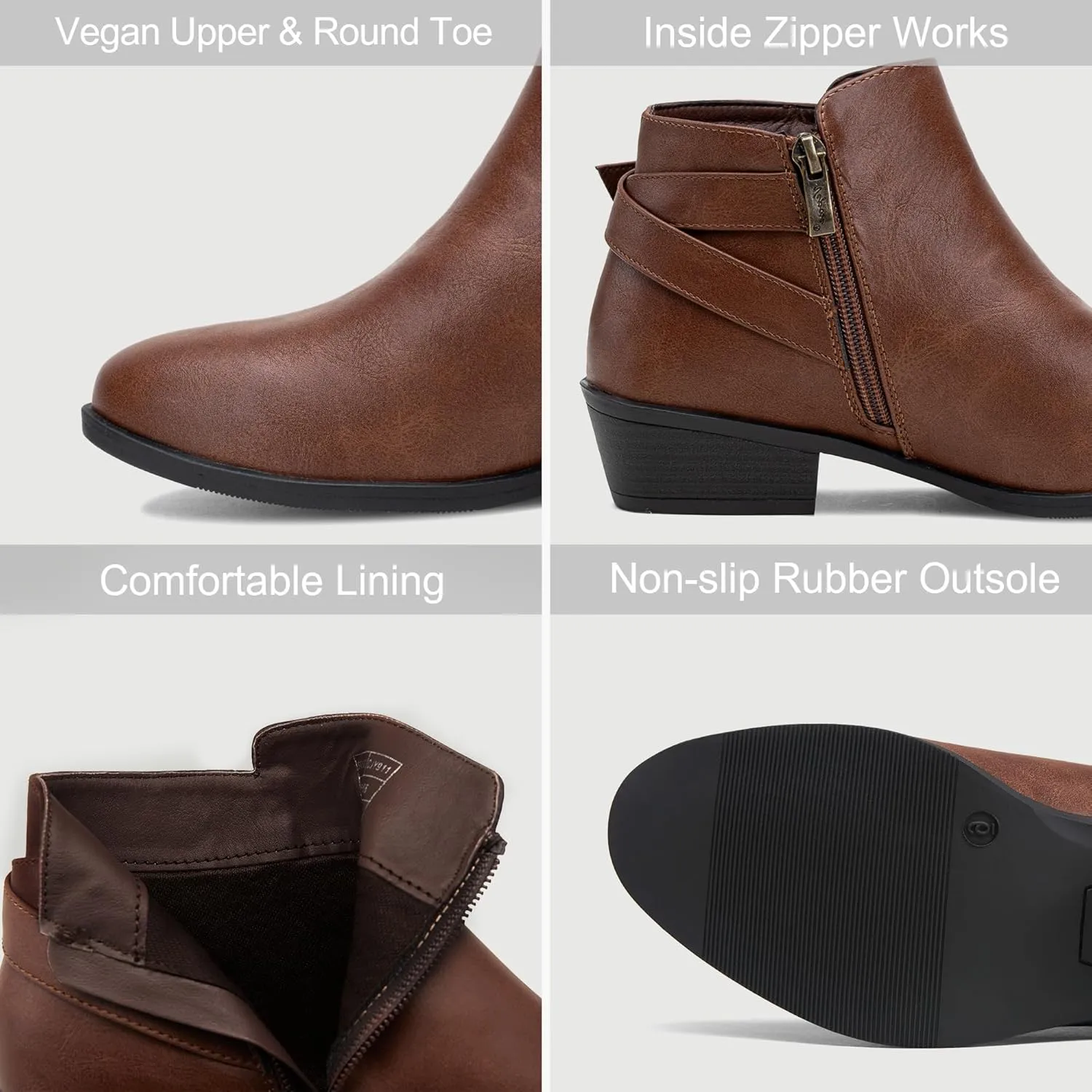 Vepose Women's Short Ankle Boots Low Heel, Western Cutout Perforated Booties