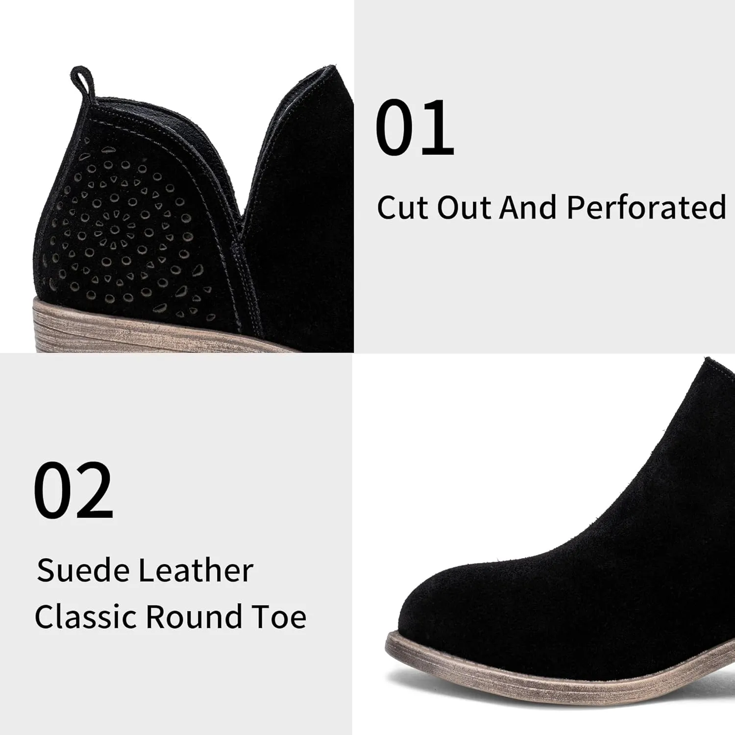 Vepose Women's Short Ankle Boots Low Heel, Western Cutout Perforated Booties