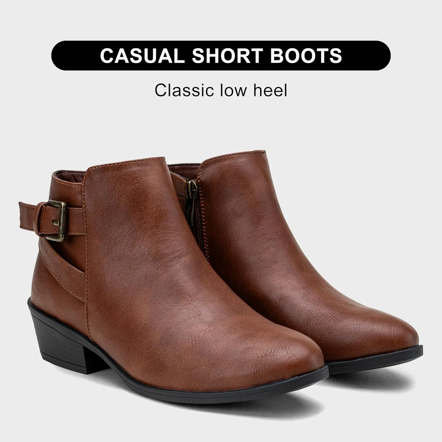 Vepose Women's Short Ankle Boots Low Heel, Western Cutout Perforated Booties