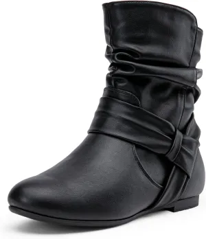 Vepose Women's Slouch Ankle Flat Boots Fashion Short Low Heel Zipper 939A Booties