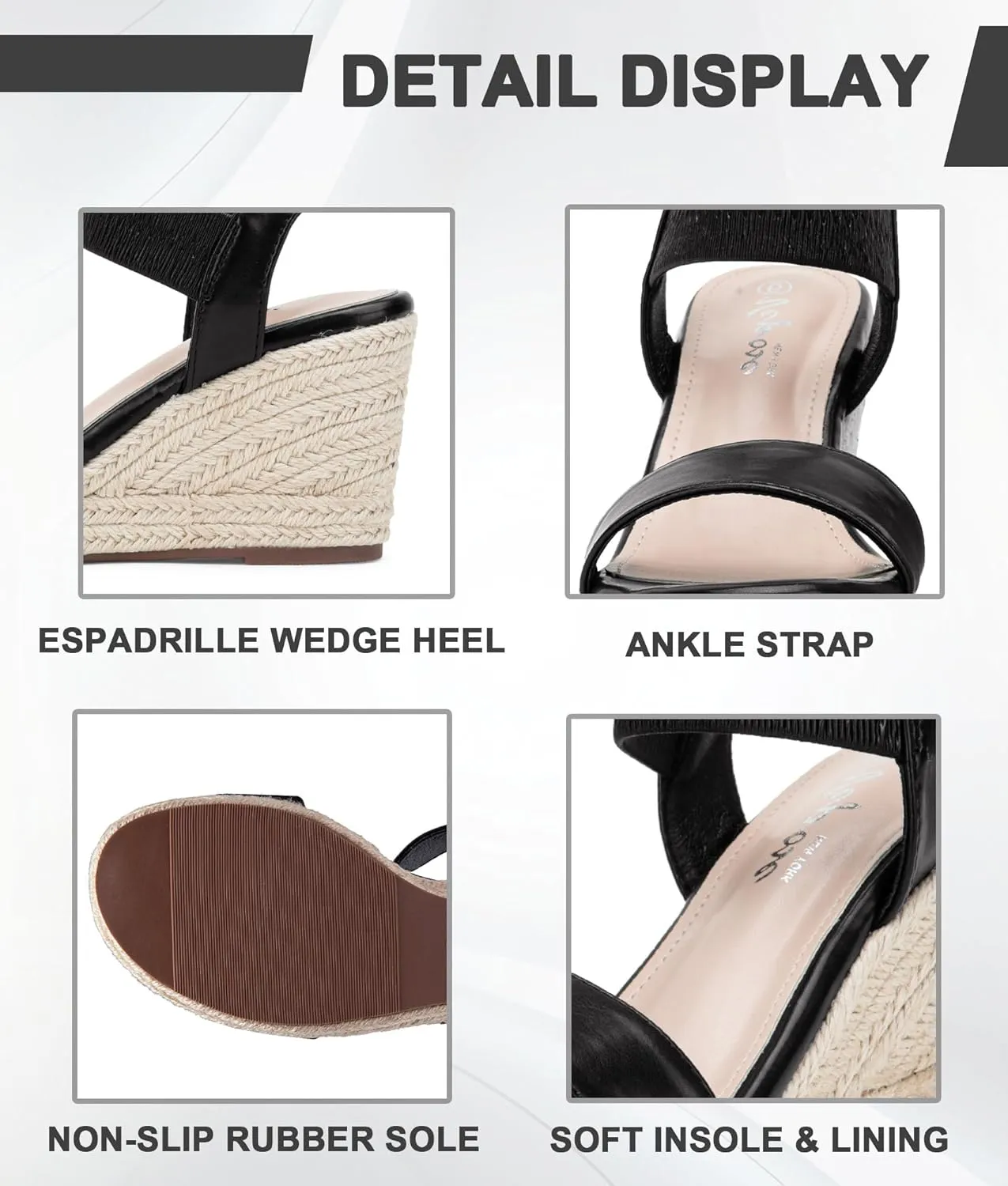Vepose Women's Wedge Sandals Platform Espadrilles Sandals Elasitc Ankle Strap Open Toe 881 Sandals with 3.5" Inchs High Heel Summer Shoes