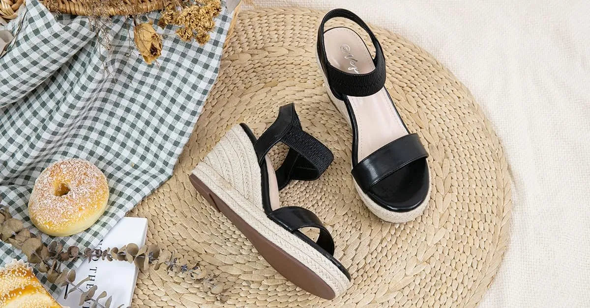 Vepose Women's Wedge Sandals Platform Espadrilles Sandals Elasitc Ankle Strap Open Toe 881 Sandals with 3.5" Inchs High Heel Summer Shoes
