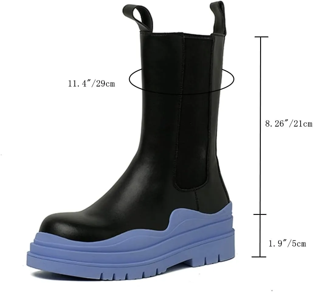 Vertundy Women's Chelsea Ankle Boots Slip On Mid Calf Chunky Platform Comfortable Pull-on Booties