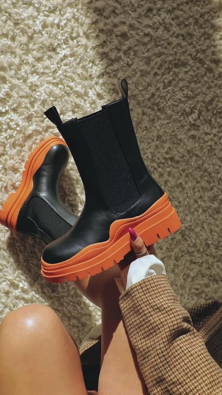 Vertundy Women's Chelsea Ankle Boots Slip On Mid Calf Chunky Platform Comfortable Pull-on Booties
