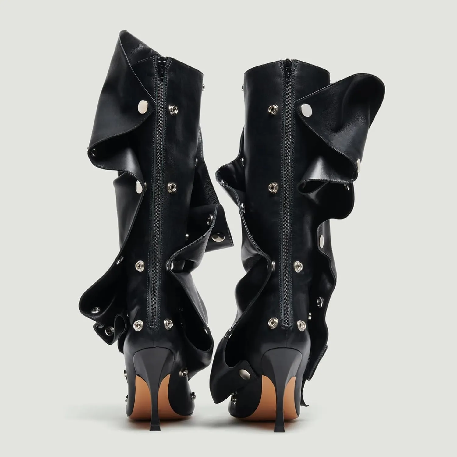 Vertundy Women's Denim boots With Zipper Silver Buttons Fall Slouchy Knee High Boot Pointed Toe Wood Stiletto Heel Fashion Boots DIY Fold Over Boots With Metal Snap Buttons Size 5-11US