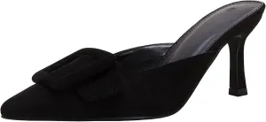 VETASTE Women's Heeled Mules Pointed Toe Suede Buckle Slip On Sandals Kitten Heels Party Wedding Shoes