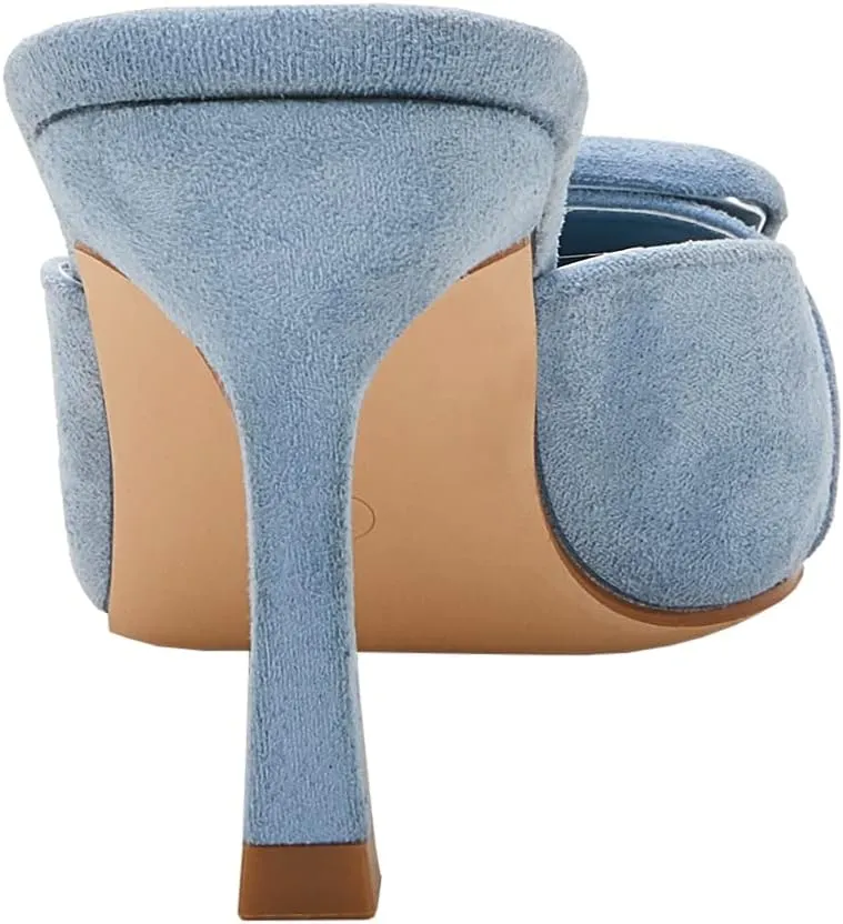 VETASTE Women's Heeled Mules Pointed Toe Suede Buckle Slip On Sandals Kitten Heels Party Wedding Shoes