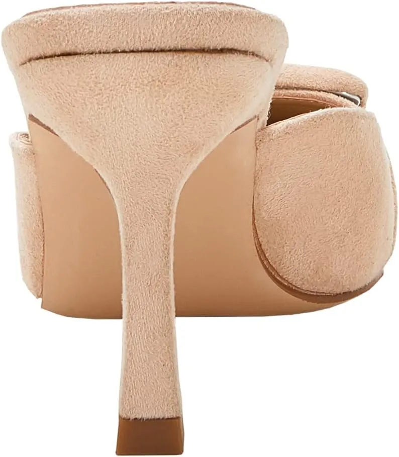 VETASTE Women's Heeled Mules Pointed Toe Suede Buckle Slip On Sandals Kitten Heels Party Wedding Shoes