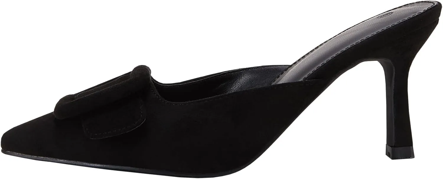 VETASTE Women's Heeled Mules Pointed Toe Suede Buckle Slip On Sandals Kitten Heels Party Wedding Shoes