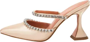 VETASTE Women's Pointed Toe Strappy Heels Crystal Satin Heeled Mules Wedding Party Shoes
