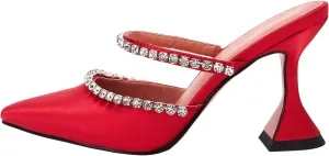 VETASTE Women's Pointed Toe Strappy Heels Crystal Satin Heeled Mules Wedding Party Shoes
