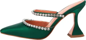 VETASTE Women's Pointed Toe Strappy Heels Crystal Satin Heeled Mules Wedding Party Shoes