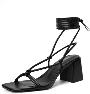 vivianly Women's Lace Up Chunky Heel Sandals Strappy Straps Ankle Wrap Heels