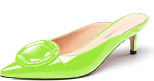 WAYDERNS Women's Slide Slip On Pointed Toe Patent Leather Kitten Low Heel Mules Shoes 2 Inch