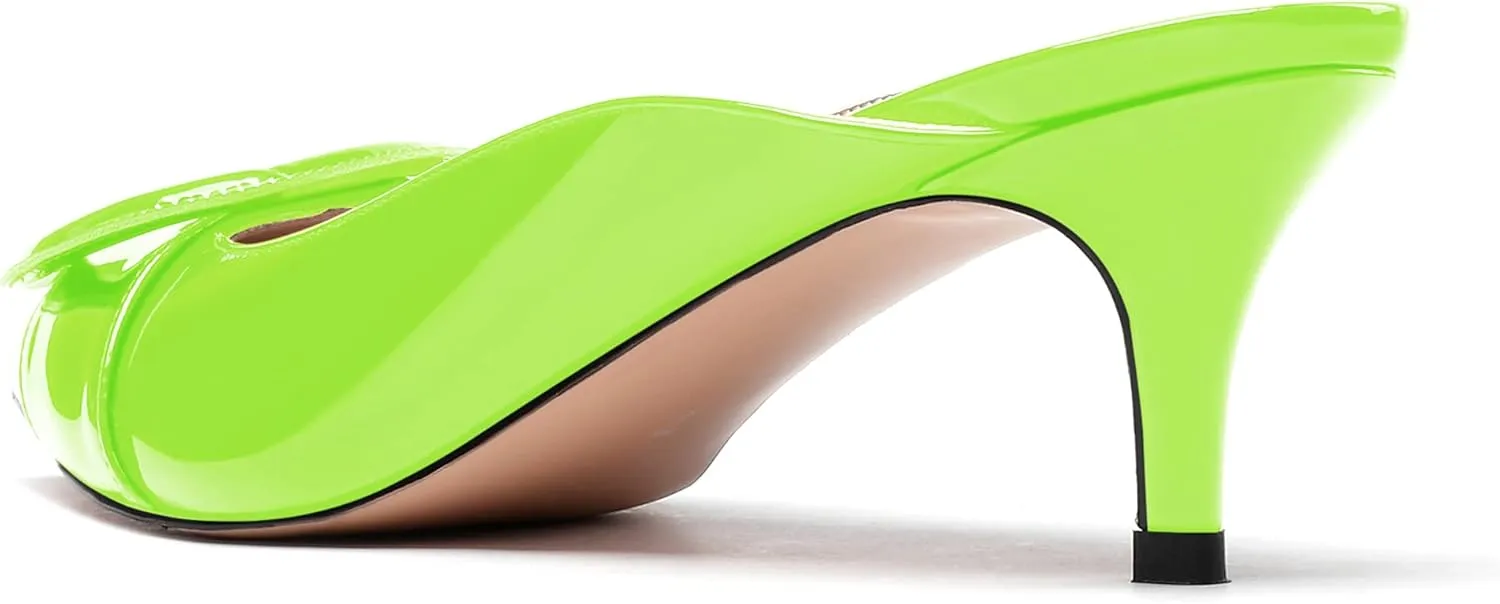 WAYDERNS Women's Slide Slip On Pointed Toe Patent Leather Kitten Low Heel Mules Shoes 2 Inch