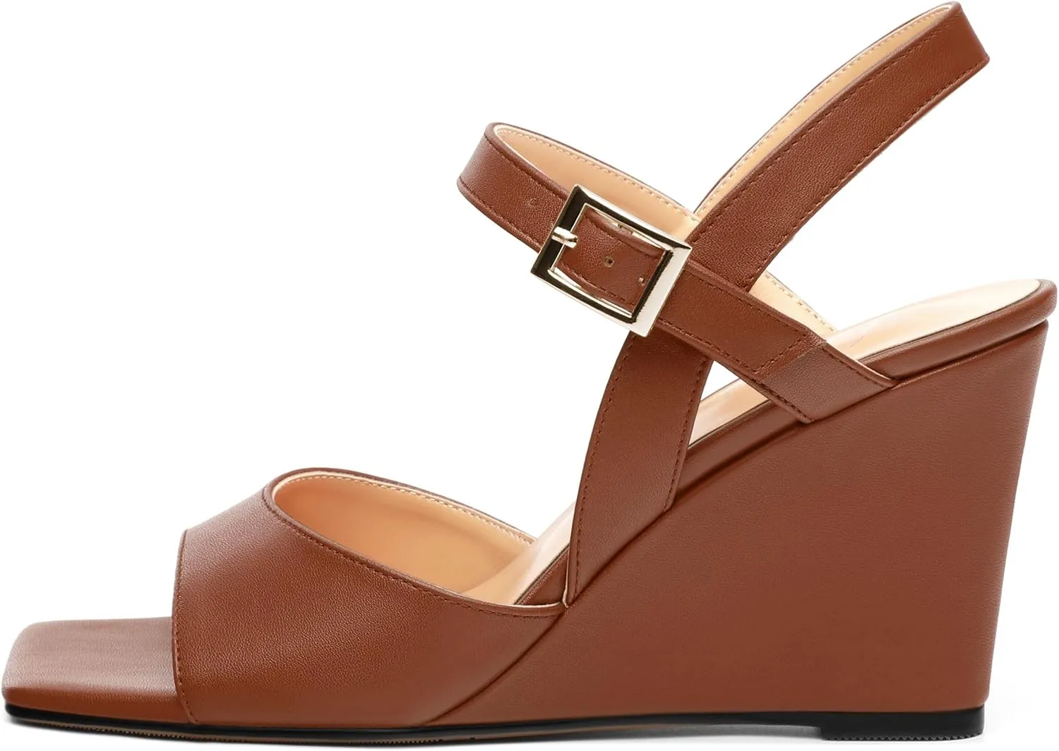 Wedge Sandals for Women, Square Open Toe Ankle Strap Adjustable Strap Matte Comfortable Casual Dating High Heeled Sandals 3.35 Inch