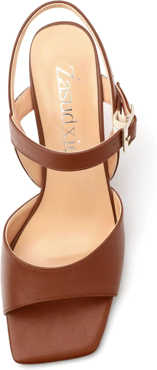 Wedge Sandals for Women, Square Open Toe Ankle Strap Adjustable Strap Matte Comfortable Casual Dating High Heeled Sandals 3.35 Inch