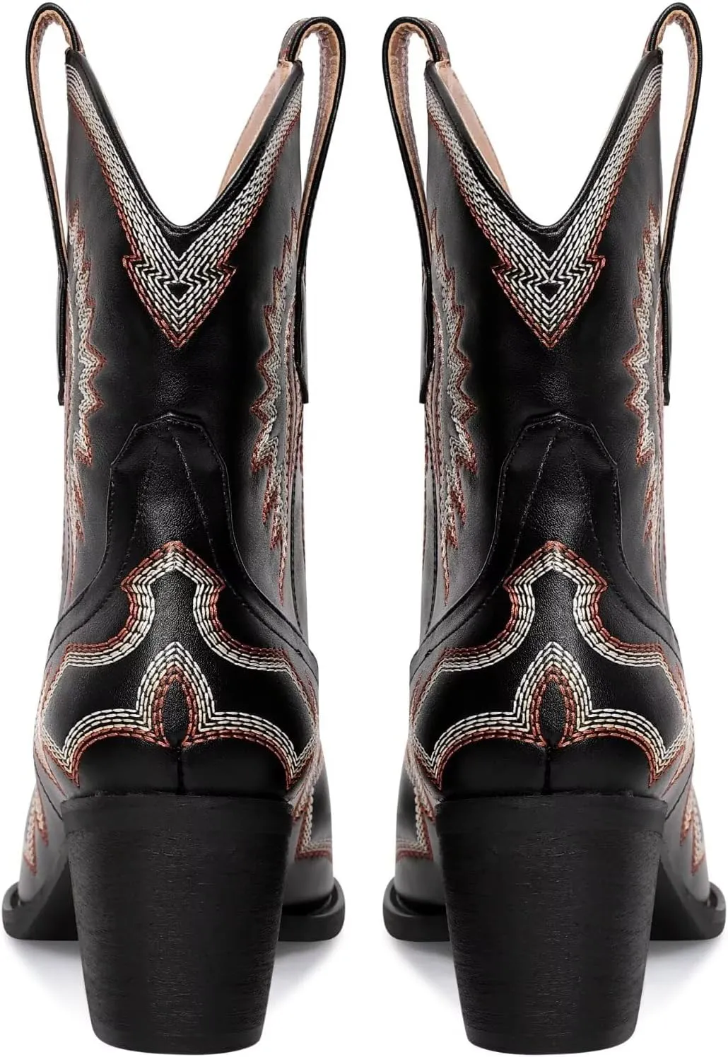 Western Boots for Women Metallic Embroidered Pointed Toe Cowgirl Boots Chunky Heel Pull-On Short Cowboy Boots Wide Calf Country Ankle Boots