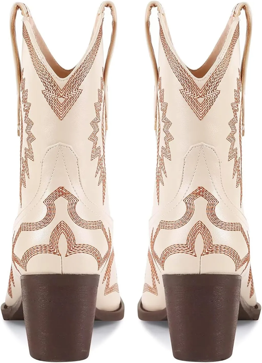 Western Boots for Women Metallic Embroidered Pointed Toe Cowgirl Boots Chunky Heel Pull-On Short Cowboy Boots Wide Calf Country Ankle Boots