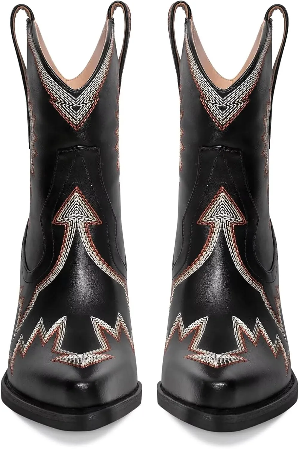 Western Boots for Women Metallic Embroidered Pointed Toe Cowgirl Boots Chunky Heel Pull-On Short Cowboy Boots Wide Calf Country Ankle Boots