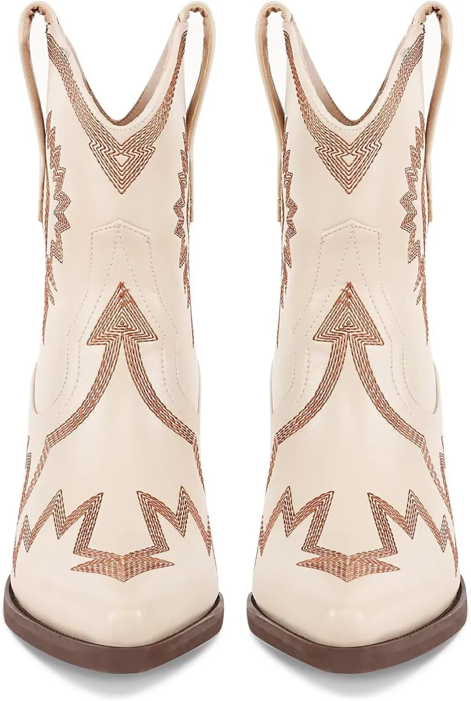 Western Boots for Women Metallic Embroidered Pointed Toe Cowgirl Boots Chunky Heel Pull-On Short Cowboy Boots Wide Calf Country Ankle Boots