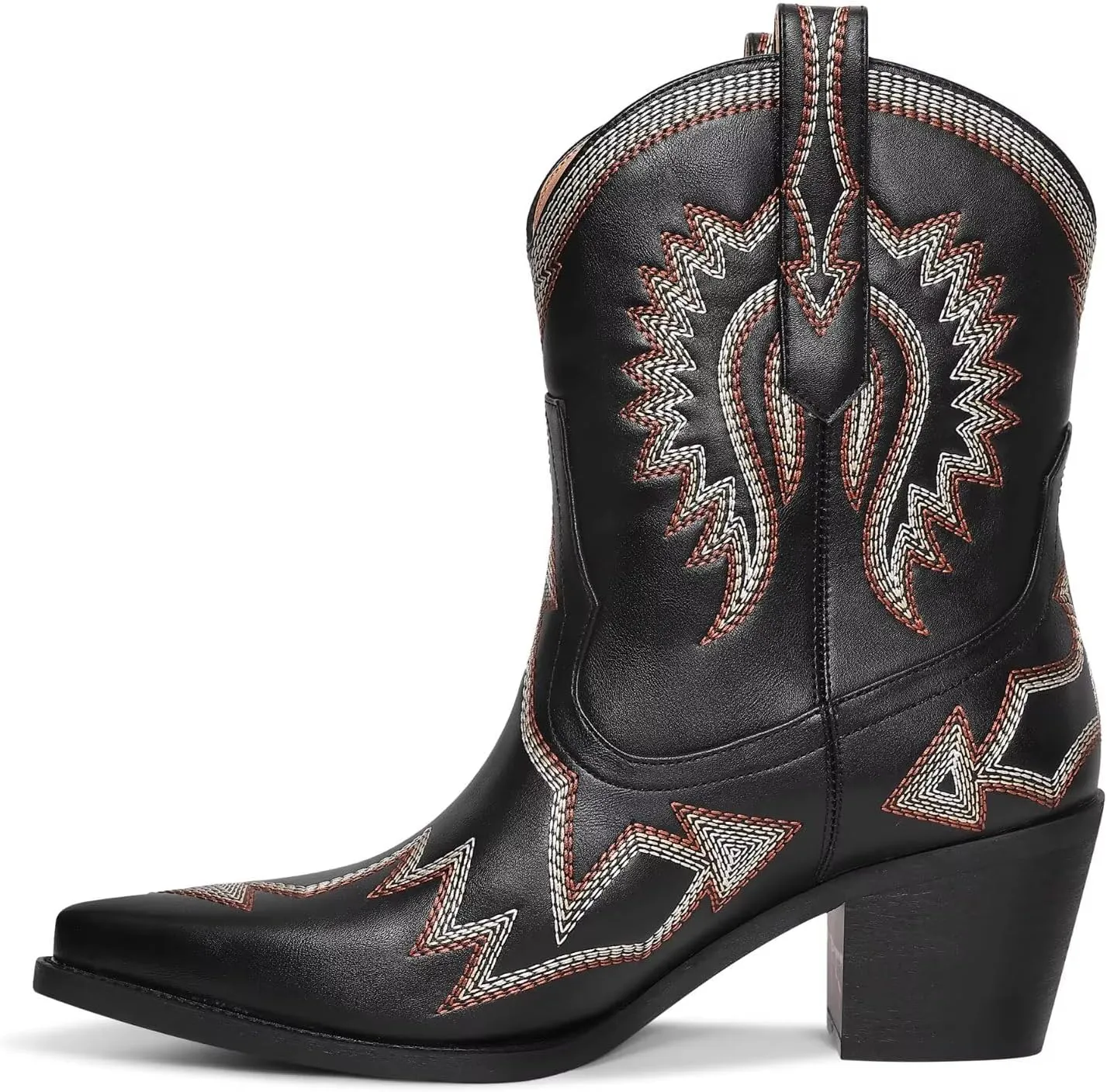 Western Boots for Women Metallic Embroidered Pointed Toe Cowgirl Boots Chunky Heel Pull-On Short Cowboy Boots Wide Calf Country Ankle Boots