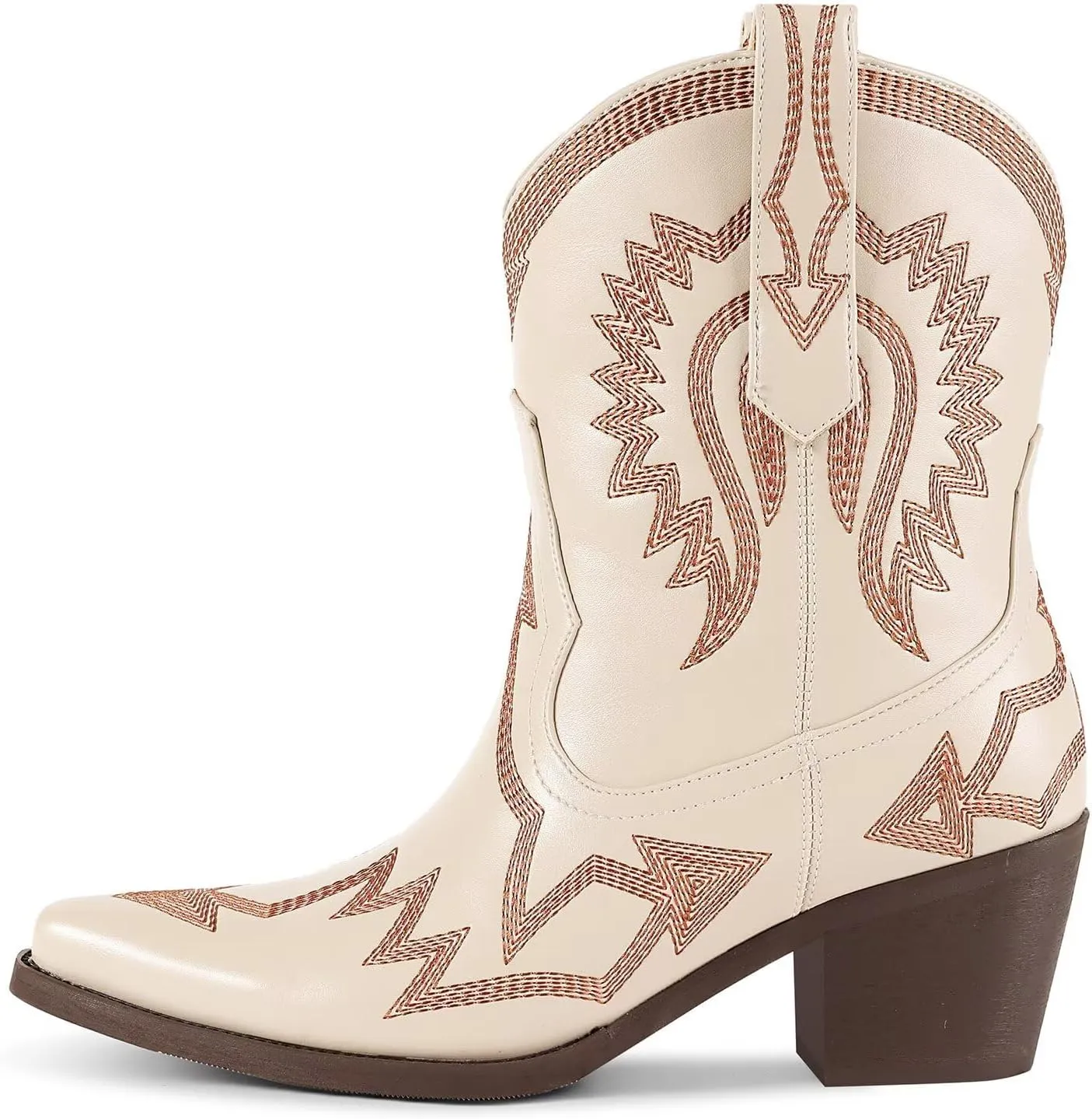 Western Boots for Women Metallic Embroidered Pointed Toe Cowgirl Boots Chunky Heel Pull-On Short Cowboy Boots Wide Calf Country Ankle Boots