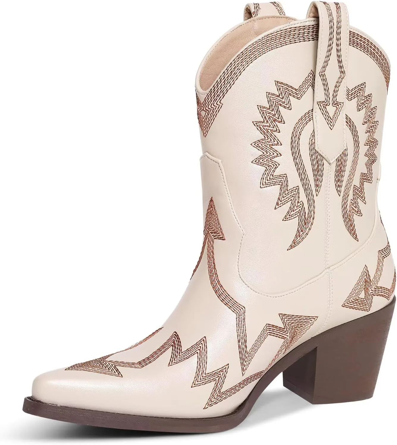 Western Boots for Women Metallic Embroidered Pointed Toe Cowgirl Boots Chunky Heel Pull-On Short Cowboy Boots Wide Calf Country Ankle Boots