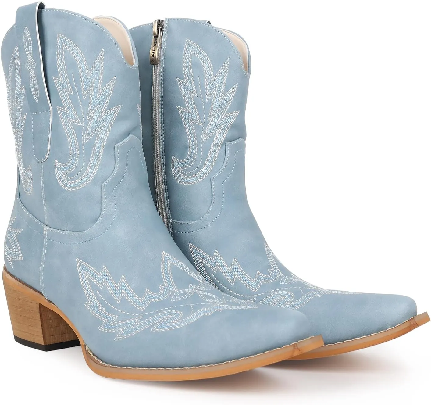 Western Cowgirl Ankle Boot for Women with Embroidered Comfort Fashion Short Boots Pointed Toe Cowgirl Short Booties Side Zipper