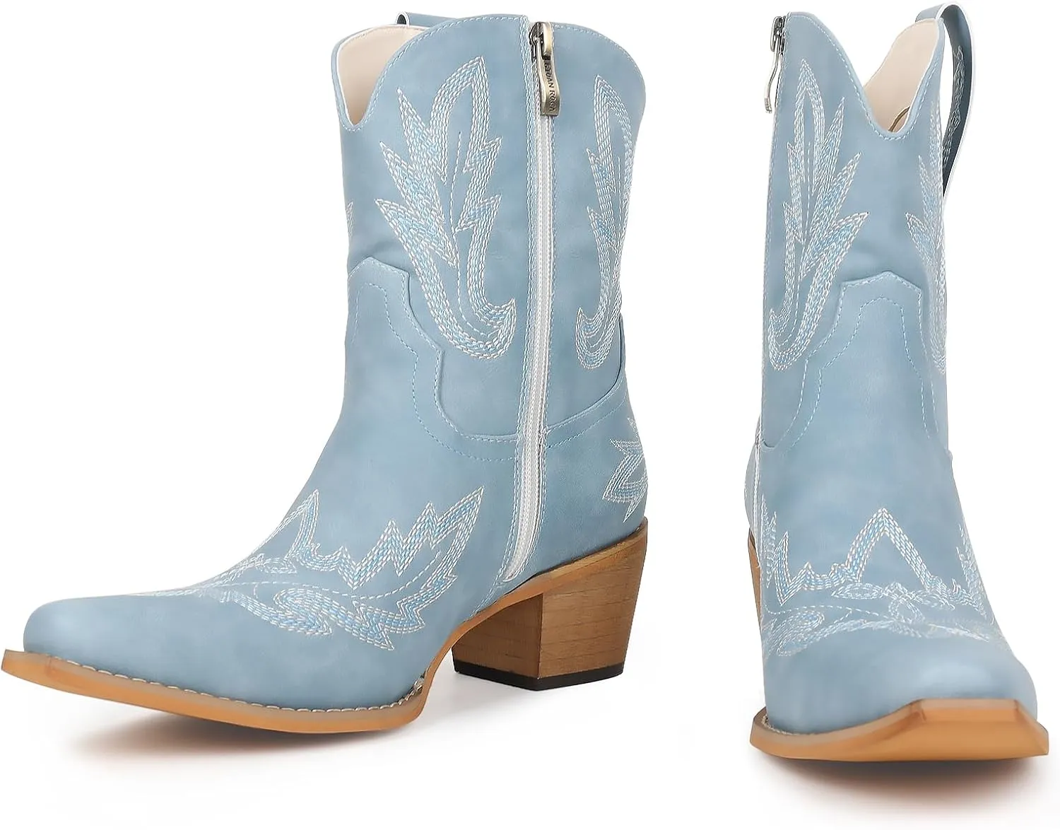 Western Cowgirl Ankle Boot for Women with Embroidered Comfort Fashion Short Boots Pointed Toe Cowgirl Short Booties Side Zipper