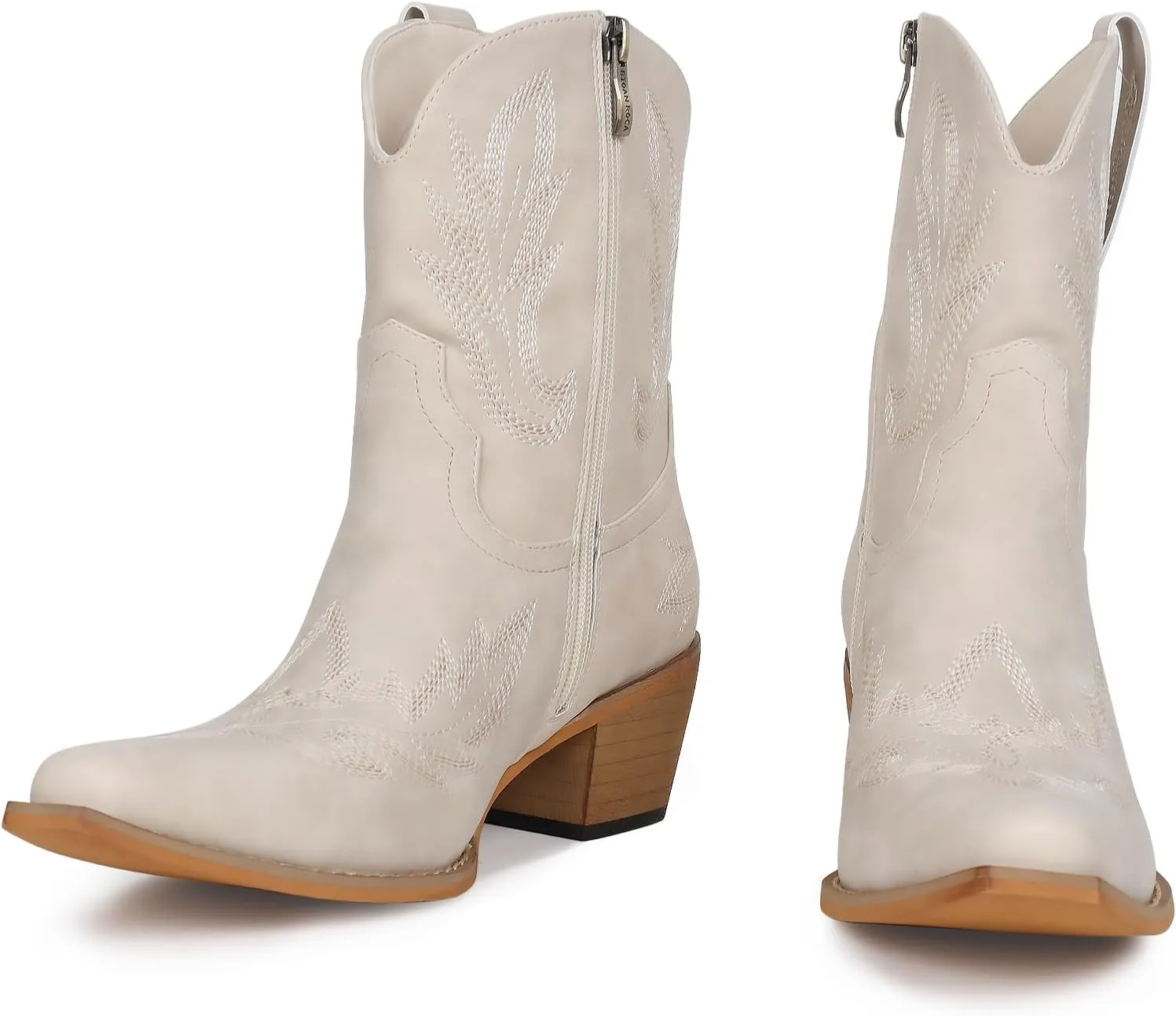 Western Cowgirl Ankle Boot for Women with Embroidered Comfort Fashion Short Boots Pointed Toe Cowgirl Short Booties Side Zipper