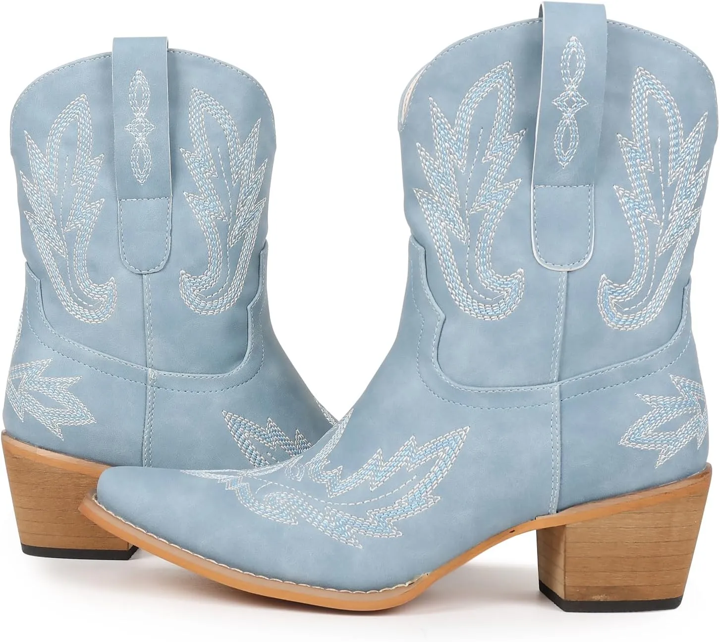 Western Cowgirl Ankle Boot for Women with Embroidered Comfort Fashion Short Boots Pointed Toe Cowgirl Short Booties Side Zipper