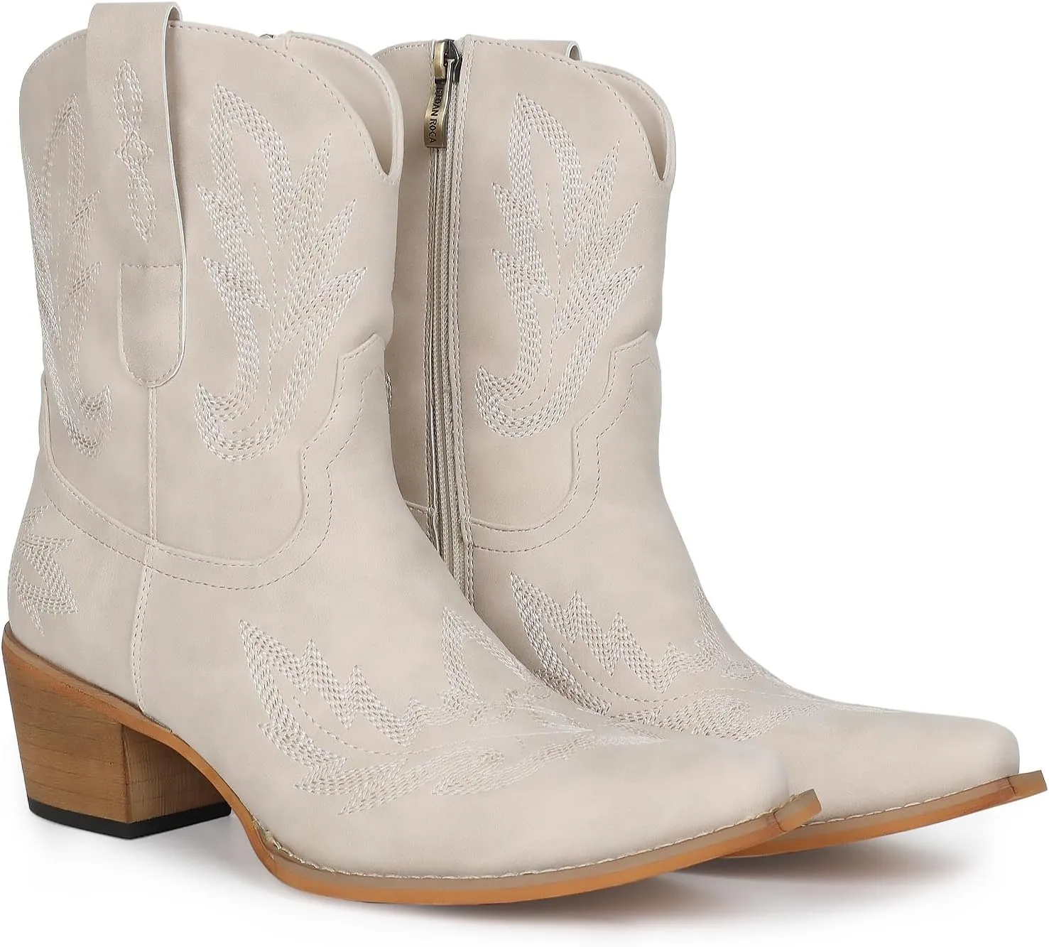 Western Cowgirl Ankle Boot for Women with Embroidered Comfort Fashion Short Boots Pointed Toe Cowgirl Short Booties Side Zipper