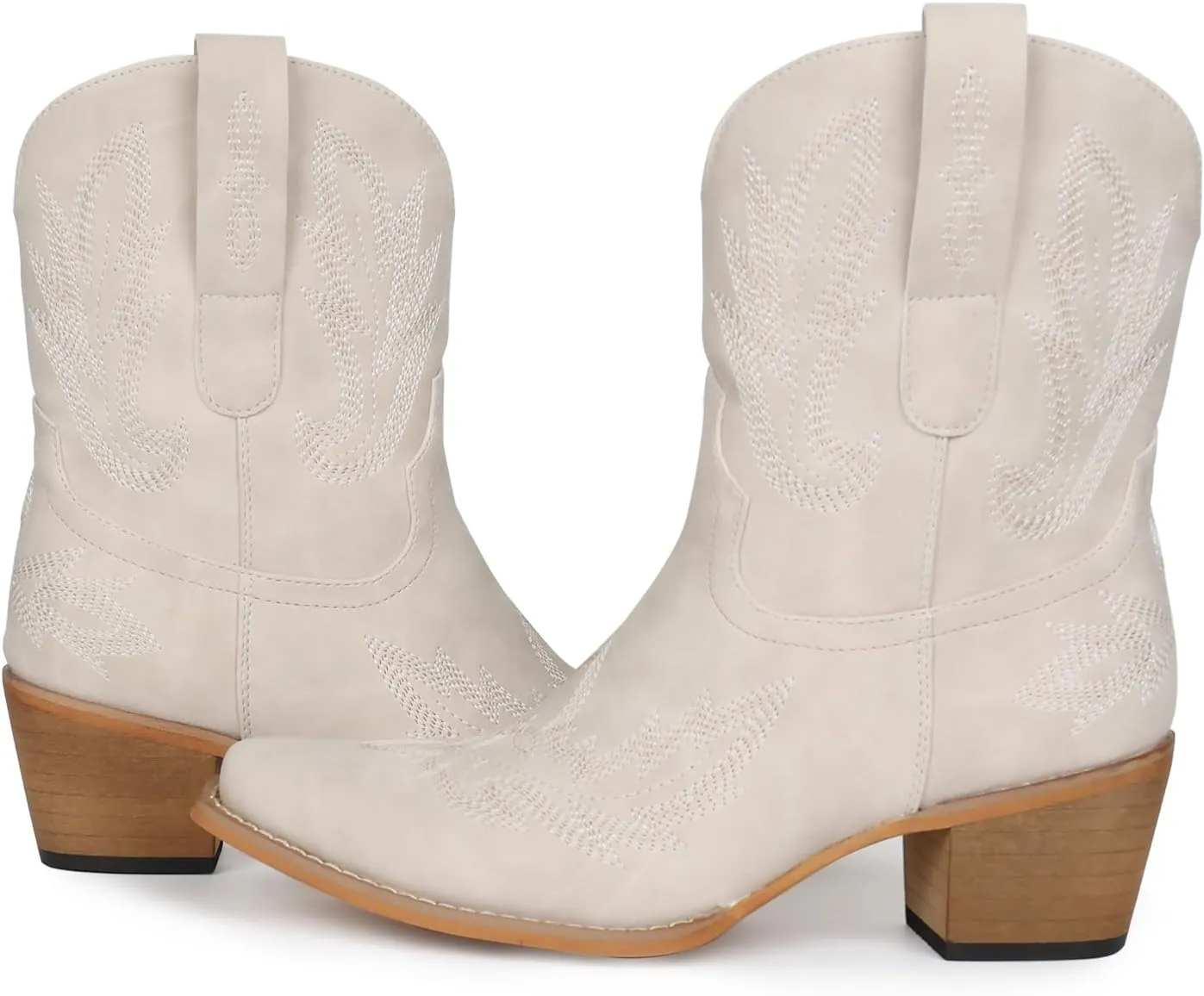 Western Cowgirl Ankle Boot for Women with Embroidered Comfort Fashion Short Boots Pointed Toe Cowgirl Short Booties Side Zipper