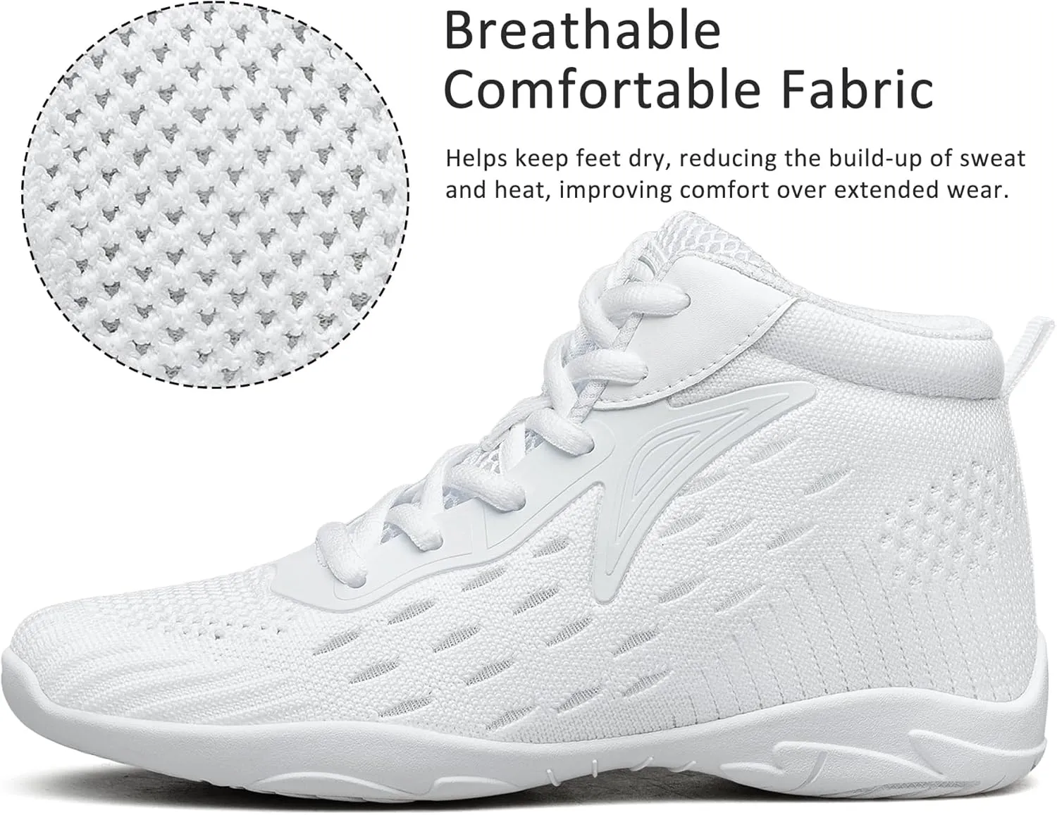 White High Top Cheer Shoes Girls Cheerleading Lightweight Shoes Dance Sneakers