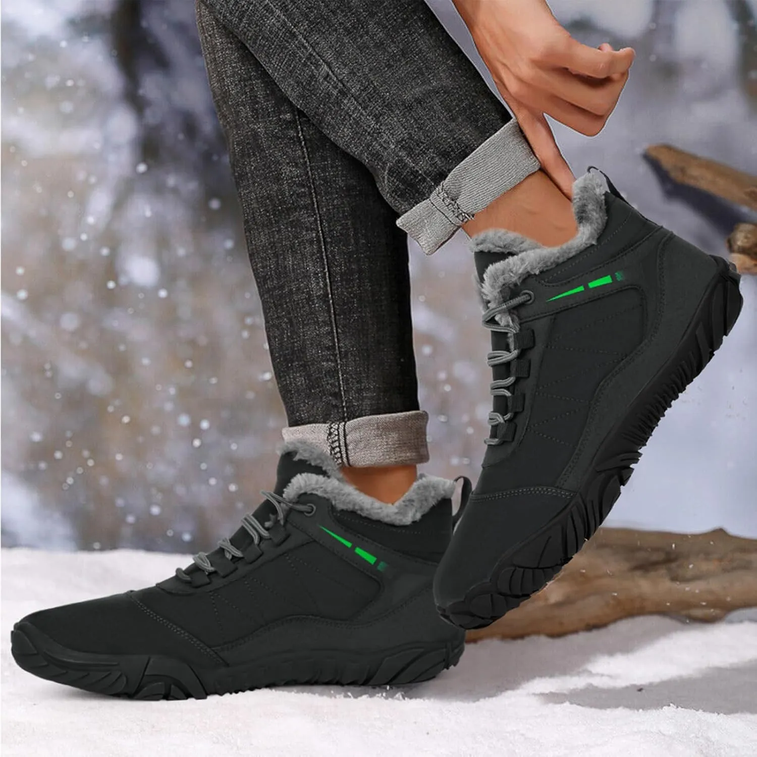Winter Hike Barefoot Snow Boots Womens Men Minimalist Boots with Wide Toe Box Short Ankle Booties Anti-Slip Barefoot Zero Drop Boot Women for Walking Outdoor