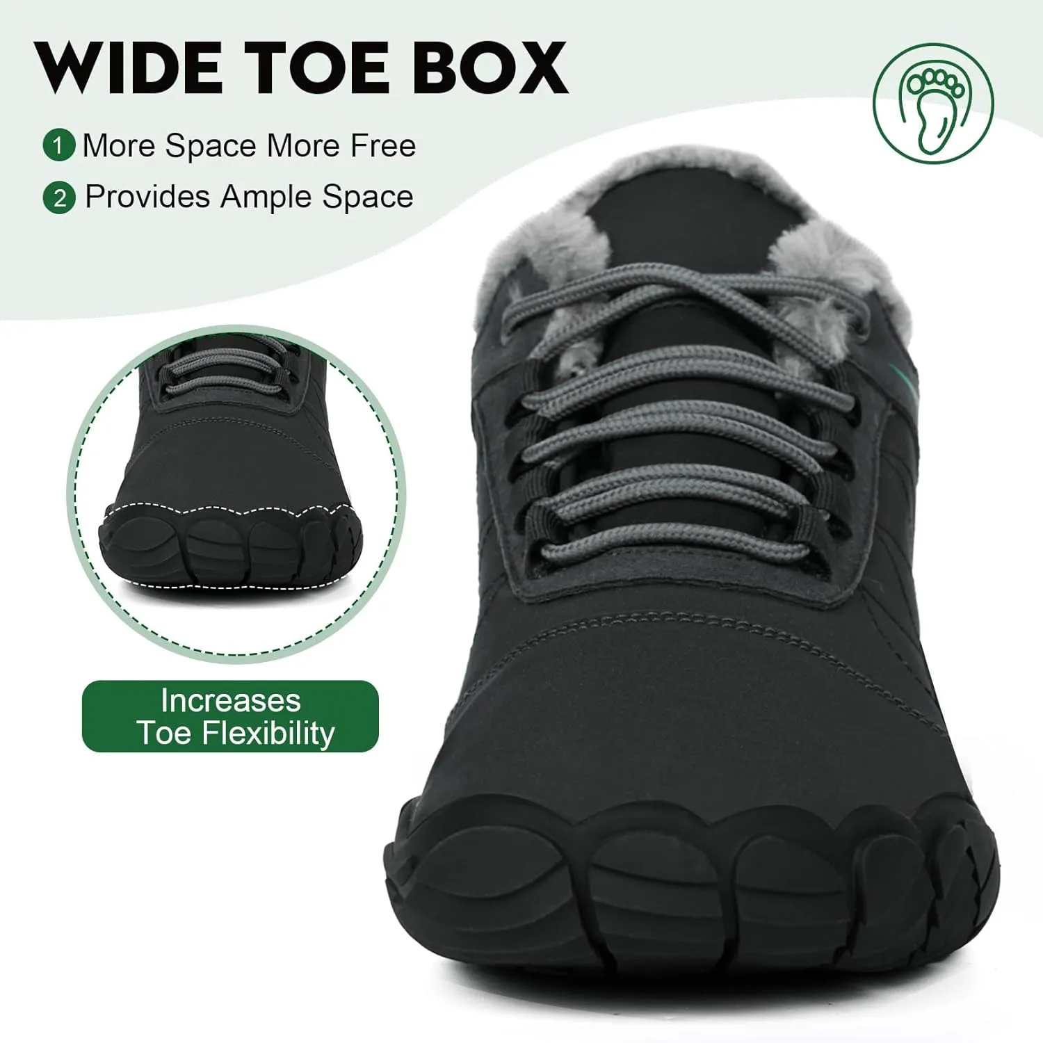 Winter Hike Barefoot Snow Boots Womens Men Minimalist Boots with Wide Toe Box Short Ankle Booties Anti-Slip Barefoot Zero Drop Boot Women for Walking Outdoor