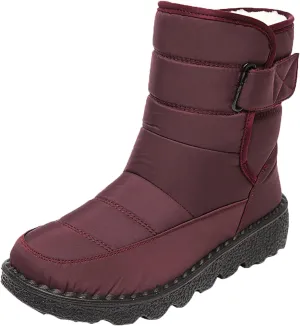 Winter Snow Boots for Women Water-proof Thermal Fleece Lined Anti Slip Mid Calf Boots for Ladies Platform Wedge Booties Warm Fuzzy Ankle Booties Outdoor Work Short Boots with Buckle