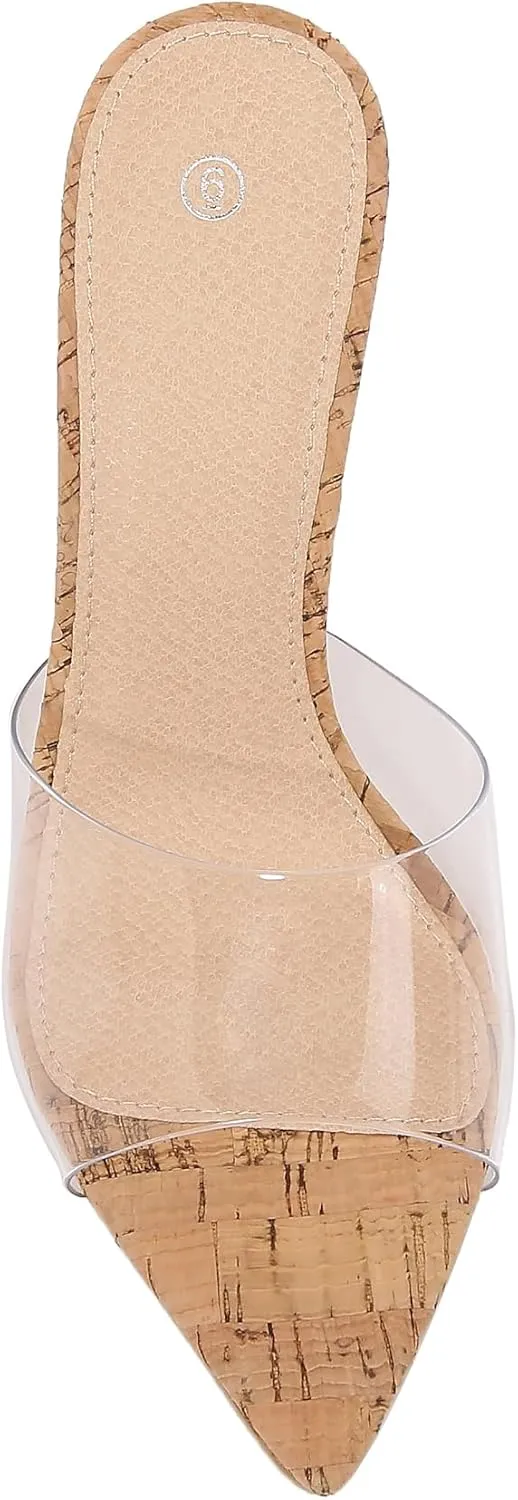 Women Clear Pointed Toe Sandals Stiletto Heels Transparent Strap High Heels Slip on Mules for Women