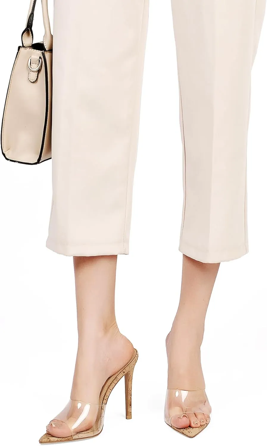 Women Clear Pointed Toe Sandals Stiletto Heels Transparent Strap High Heels Slip on Mules for Women