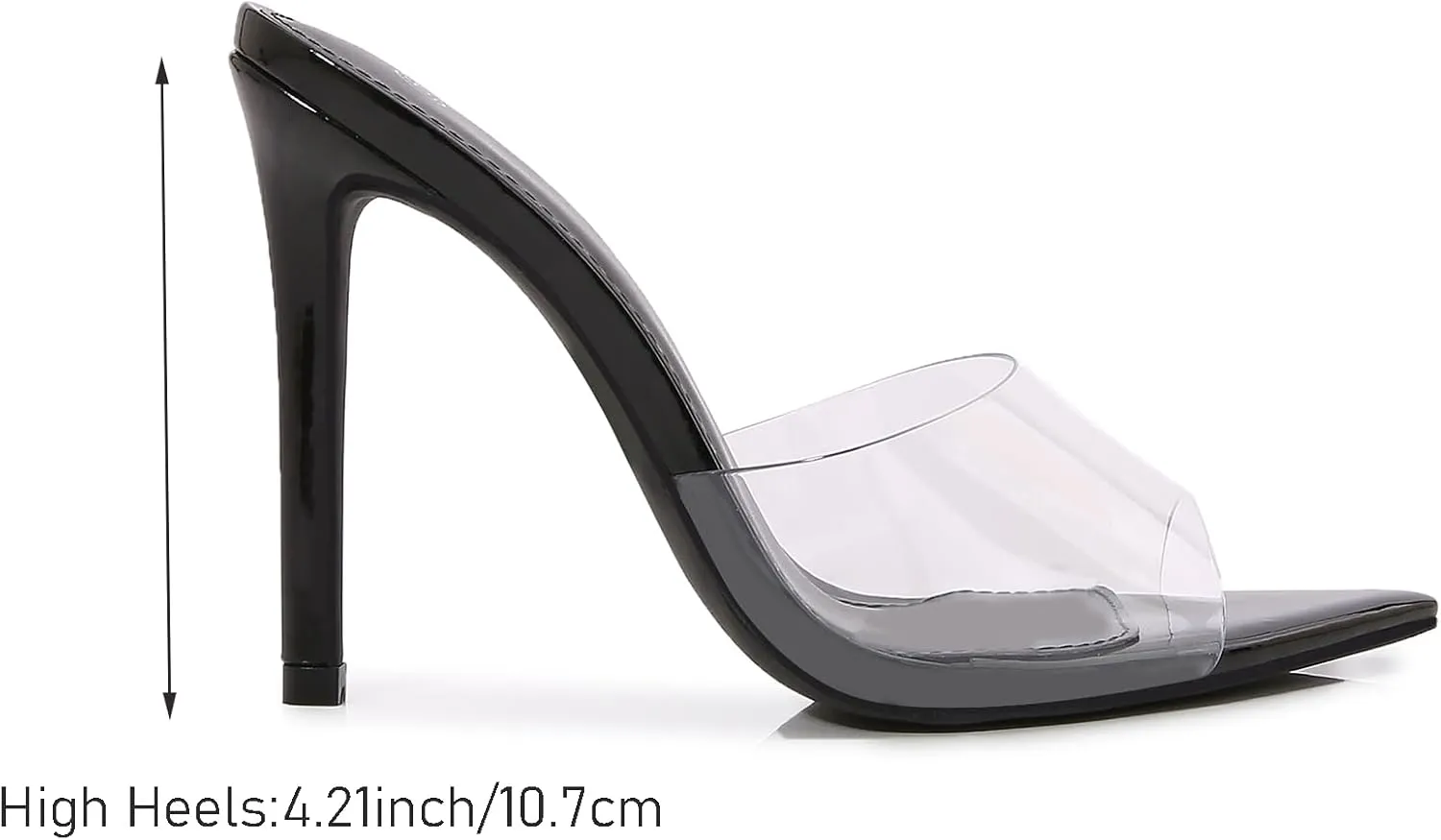 Women Clear Pointed Toe Sandals Stiletto Heels Transparent Strap High Heels Slip on Mules for Women
