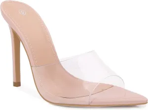 Women Clear Pointed Toe Sandals Stiletto Heels Transparent Strap High Heels Slip on Mules for Women