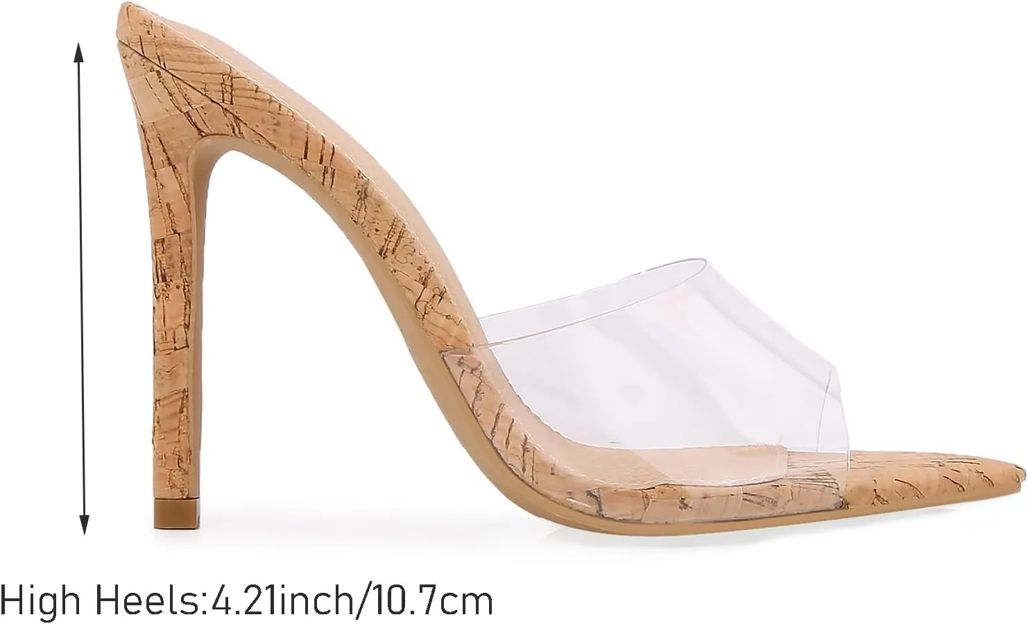 Women Clear Pointed Toe Sandals Stiletto Heels Transparent Strap High Heels Slip on Mules for Women