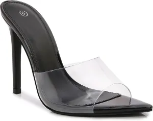 Women Clear Pointed Toe Sandals Stiletto Heels Transparent Strap High Heels Slip on Mules for Women