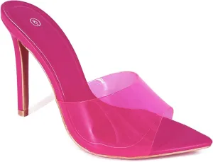 Women Clear Pointed Toe Sandals Stiletto Heels Transparent Strap High Heels Slip on Mules for Women