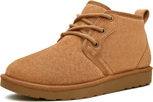 Women Fur Lined Ankle Boots Genuine Suede Faux Cozy Winter Lace Up Warm Short Booties