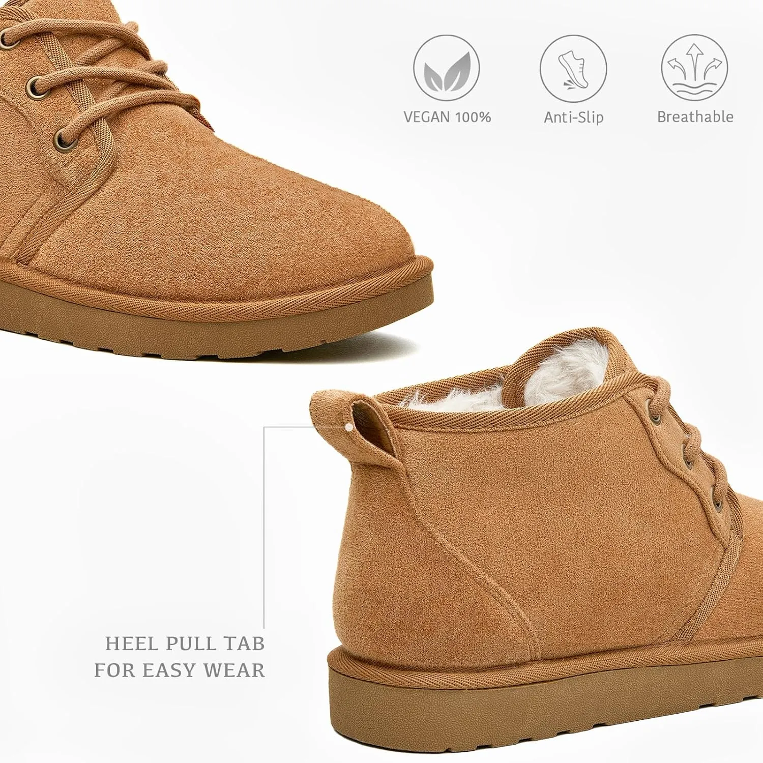 Women Fur Lined Ankle Boots Genuine Suede Faux Cozy Winter Lace Up Warm Short Booties