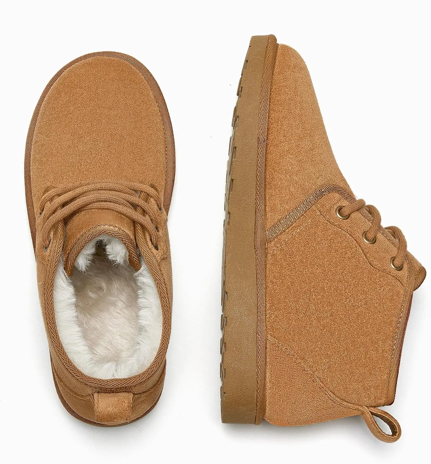 Women Fur Lined Ankle Boots Genuine Suede Faux Cozy Winter Lace Up Warm Short Booties